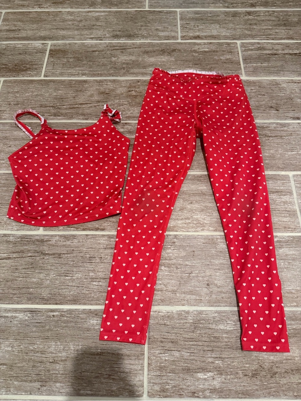KIDS GIRLS ALL IN MOTION RUFFLE HEART OUTFIT SET LEGGINGS TOP